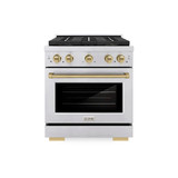 ZLINE Autograph Edition 30-Inch 4.2 cu. ft. Paramount Gas Range with 4 Burner DuoPro™ Cooktop and Convection Gas Oven in Stainless Steel with Champagne Bronze Accents (PSGRZ-30-CB)