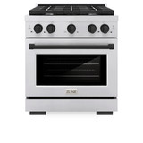 ZLINE Autograph Edition 4-Piece Appliance Package - 30-Inch Gas Range, Refrigerator with Water Dispenser, Wall Mounted Range Hood, & 24-Inch Tall Tub Dishwasher in Stainless Steel with Matte Black Trim (4AKPR-SGRRHDWM30-MB)