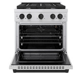 ZLINE Autograph Edition 4-Piece Appliance Package - 30-Inch Gas Range, Refrigerator with Water Dispenser, Wall Mounted Range Hood, & 24-Inch Tall Tub Dishwasher in Stainless Steel with Matte Black Trim (4AKPR-SGRRHDWM30-MB)