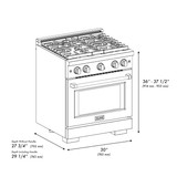 ZLINE Autograph Edition 4-Piece Appliance Package - 30-Inch Gas Range, Refrigerator with Water Dispenser, Wall Mounted Range Hood, & 24-Inch Tall Tub Dishwasher in Stainless Steel with Matte Black Trim (4AKPR-SGRRHDWM30-MB)