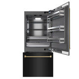 ZLINE Autograph 36-Inch Black Stainless Steel Built-In Refrigerator w/ Gray Interior & Bronze Helix Handles (GRBITZ-BS36-KCB)