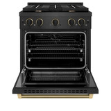 ZLINE Designer 30-Inch 4.2 Cu. Ft. Dual Fuel Range with 4 Burner Gas Cooktop in Black Satin with Black and Champagne Bronze Helix Handle (SDRBSZ-30-MBCB)