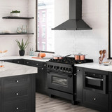 ZLINE 5-Piece Appliance Package - 36-Inch Dual Fuel Range, Refrigerator with Water Dispenser, Convertible Wall Mount Hood, Microwave Drawer, and 3-Rack Dishwasher in Black Stainless Steel