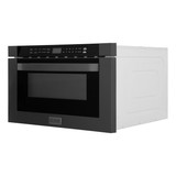 ZLINE 5-Piece Appliance Package - 36-Inch Dual Fuel Range, Refrigerator with Water Dispenser, Convertible Wall Mount Hood, Microwave Drawer, and 3-Rack Dishwasher in Black Stainless Steel