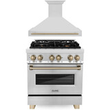 ZLINE Autograph Edition 2-Piece Appliance Package - 30-Inch Dual Fuel Range & Wall Mounted Range Hood in Stainless Steel with Champagne Bronze Trim (2AKP-RARH30-CB)