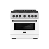 ZLINE Autograph Edition 36-Inch 5.2 cu. ft. Paramount Dual Fuel Range with 6 Burner DuoPro™ Cooktop and Electric Convection Oven with White Matte Door and Matte Black Accents (PSDRZ-WM-36-MB)