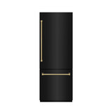 ZLINE Autograph 30-Inch Black Stainless Steel Built-In Refrigerator w/ Gray Interior and Gold Helix Handles (GRBIVZ-BS30KG)