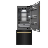 ZLINE Autograph 30-Inch Black Stainless Steel Built-In Refrigerator w/ Gray Interior and Gold Helix Handles (GRBIVZ-BS30KG)