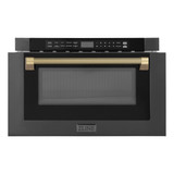 ZLINE Autograph 24-Inch Microwave Drawer in Black Stainless Steel and Champagne Bronze Helix Handle (MWDZ-1-BS-H-KCB)