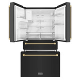 ZLINE Autograph 36-Inch Counter-Depth Fridge w/ Water Dispenser in Black Stainless Steel & Bronze Helix Handles (RFMZ-W36-BS-KCB)