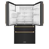 ZLINE Autograph 36-Inch Counter-Depth Fridge w/ Water Dispenser in Black Stainless Steel & Bronze Helix Handles (RFMZ-W36-BS-KCB)