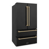 ZLINE Autograph Edition 4-Piece Appliance Package - 36-Inch Gas Range, Refrigerator, Wall Mounted Range Hood, & 24-Inch Tall Tub Dishwasher in Black Stainless Steel with Champagne Bronze Trim (4AKPR-SGRBRHDWV36-CB)