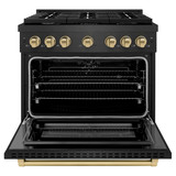 ZLINE Autograph 36-Inch 5.2 Cu. Ft. Paramount Dual Fuel Range with 6 Burner Gas Cooktop in Black Satin with Champagne Accents (SDRBSZ-36-CB)