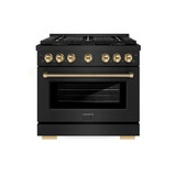 ZLINE Autograph 36-Inch Paramount DuoPro Gas Range in Black Stainless Steel with Polished Gold Helix Handles (PSGRBZ-36-KG)