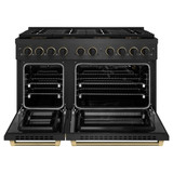 ZLINE Designer 48-Inch 6.7 Cu. Ft. Gas Range with 8 Burner DuoPro Cooktop in Black Satin with Matte Black and Champagne Accents (PSGRBSZ-48-MBCB)