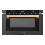 ZLINE 5-Piece Appliance Package - 48-Inch Dual Fuel Range, Hood, Refrigerator with Water Dispenser, Dishwasher, and Microwave Drawer in Black Stainless Steel with Champagne Bronze Accents