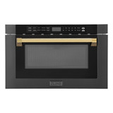 ZLINE 5-Piece Appliance Package - 48-Inch Gas Range, Hood, Refrigerator, Dishwasher, and Microwave Drawer in Black Stainless Steel with Gold Accents