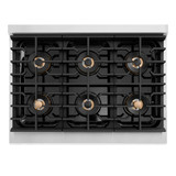 ZLINE Autograph Edition 36-Inch 5.2 cu. ft. Paramount Dual Fuel Range with 6 Burner DuoPro™ Cooktop and Electric Convection Oven in Stainless Steel and Polished Gold Accents (PSDRZ-36-G)