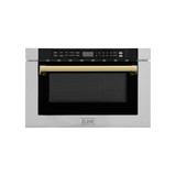 ZLINE 5-Piece Appliance Package - 30-Inch Gas Range, Hood, Refrigerator, Dishwasher, and Microwave Drawer in Stainless Steel with Gold Accents