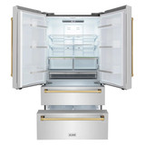 ZLINE 5-Piece Appliance Package - 30-Inch Gas Range, Hood, Refrigerator, Dishwasher, and Microwave Drawer in Stainless Steel with Gold Accents