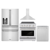 ZLINE 4-Piece Appliance Package - 30-Inch Paramount Induction Range, Wall Mount Range Hood, 36-Inch French Door Refrigerator with Water Dispenser, and Dishwasher in Stainless Steel