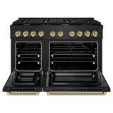 ZLINE Autograph 48-Inch Paramount Dual Fuel Range in Black Stainless Steel and Bronze Helix Handles (SDRBZ-48-KCB)