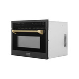 ZLINE Autograph 24-Inch Microwave Oven in Black Stainless Steel and Champagne Bronze Helix Handle (MWOZ-24-BS-KCB)