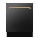 ZLINE Autograph Edition 3-Piece Appliance Package - 48-Inch Dual Fuel Range, Wall Mounted Range Hood, & 24-Inch Tall Tub Dishwasher in Black Stainless Steel with Champagne Bronze Trim (3AKP-RABRHDWV48-CB)