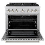 ZLINE Autograph 36-Inch Paramount Gas Range in Stainless Steel with Polished Nickel Helix Handle (SGRZ-36-KPN)