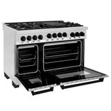 ZLINE Autograph Edition 4-Piece Appliance Package - 48-Inch Gas Range, Refrigerator, Wall Mounted Range Hood, & 24-Inch Tall Tub Dishwasher in Stainless Steel with Matte Black Trim (4AKPR-SGRRHDWM48-MB)