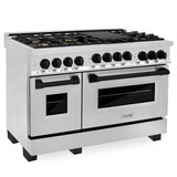 ZLINE Autograph Edition 4-Piece Appliance Package - 48-Inch Gas Range, Refrigerator, Wall Mounted Range Hood, & 24-Inch Tall Tub Dishwasher in Stainless Steel with Matte Black Trim (4AKPR-SGRRHDWM48-MB)