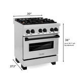 ZLINE Autograph Edition 4-Piece Appliance Package - 30-Inch Dual Fuel Range, Refrigerator with Water Dispenser, Wall Mounted Range Hood, & 24-Inch Tall Tub Dishwasher in Stainless Steel with Matte Black Trim (4AKPR-RARHDWM30-MB)
