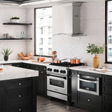 ZLINE Autograph Edition 4-Piece Appliance Package - 30-Inch Dual Fuel Range, Refrigerator with Water Dispenser, Wall Mounted Range Hood, & 24-Inch Tall Tub Dishwasher in Stainless Steel with Matte Black Trim (4AKPR-RARHDWM30-MB)
