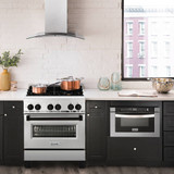 ZLINE Autograph Edition 4-Piece Appliance Package - 30-Inch Dual Fuel Range, Refrigerator with Water Dispenser, Wall Mounted Range Hood, & 24-Inch Tall Tub Dishwasher in Stainless Steel with Matte Black Trim (4AKPR-RARHDWM30-MB)