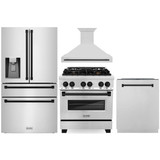 ZLINE Autograph Edition 4-Piece Appliance Package - 30-Inch Dual Fuel Range, Refrigerator with Water Dispenser, Wall Mounted Range Hood, & 24-Inch Tall Tub Dishwasher in Stainless Steel with Matte Black Trim (4AKPR-RARHDWM30-MB)