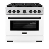 ZLINE Autograph Edition 2-Piece Appliance Package - 36-Inch Gas Range & Wall Mounted Range Hood in Stainless Steel and White Door with Matte Black Trim (2AKP-SGRWMRH36-MB)