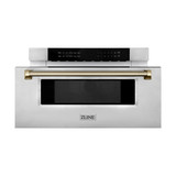 ZLINE Autograph 30-Inch Microwave Drawer in Stainless Steel and Polished Gold Helix Handle (MWDZ-30-KG)