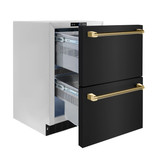 ZLINE Autograph 24-Inch Touchstone Refrigerator Drawer with Black Stainless Steel Doors & Gold Helix Handles (RDSOZ-BS-24-KG)