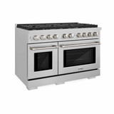 ZLINE 5-Piece Appliance Package - 48-Inch Gas Range, Refrigerator, Convertible Wall Mount Hood, Microwave Drawer, and 3-Rack Dishwasher in Stainless Steel (5KPR-SGRRH48-MWDWV)