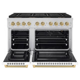 ZLINE Autograph Edition 48-Inch 6.7 cu. ft. Paramount Gas Range with 8 Burner DuoPro™ Cooktop and Dual Ovens with White Matte Doors and Champagne Bronze Accents (PSGRZ-WM-48-CB)