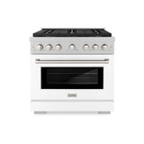 ZLINE 36-Inch 5.2 cu. ft. Paramount Gas Range with 6 Burner DuoPro™ Cooktop and Convection Gas Oven in Satin Stainless Steel with White Matte Door (PSGRS-WM-36)