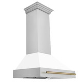 ZLINE Autograph Edition 2-Piece Appliance Package - 36-Inch Gas Range & Wall Mounted Range Hood in Stainless Steel and White Door with Champagne Bronze Trim (2AKP-SGRWMRH36-CB)