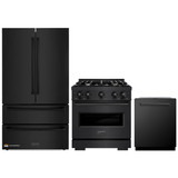 ZLINE 3-Piece Appliance Package - 30-Inch Gas Range, Refrigerator, and Dishwasher in Black Stainless Steel