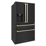 ZLINE 4-Piece Appliance Package - 48-Inch Dual Fuel Range, Hood, Refrigerator with Water Dispenser, and Dishwasher in Black Stainless Steel with Gold Accents