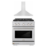 ZLINE 2-Piece Appliance Package - 30-inch Gas Range in Stainless Steel with Satin Stainless Steel Door & Convertible Wall Mount Hood (2KP-SGRSNRH30)