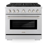 ZLINE 4-Piece Appliance Package - 36-Inch Gas Range, Refrigerator, Convertible Wall Mount Hood, and Microwave Oven in Stainless Steel (4KPR-SGRRH36-MO)