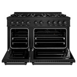 ZLINE 4-Piece Appliance Package - 48-Inch Dual Fuel Range, Hood, Refrigerator, and Dishwasher in Black Stainless Steel