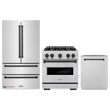 ZLINE 3-Piece Appliance Package - 30-Inch Dual Fuel Range, Refrigerator, and Dishwasher in Stainless Steel with Matte Black Accents