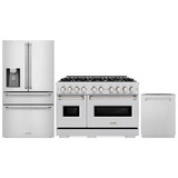 ZLINE 3-Piece Appliance Package - 48-Inch Dual Fuel Range, Refrigerator with Water Dispenser, and Dishwasher in Stainless Steel