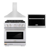 ZLINE 3-Piece Appliance Package - 30-Inch Gas Range, Premium Hood & Microwave Oven in Stainless Steel (3KP-SGRRHMWO-30)